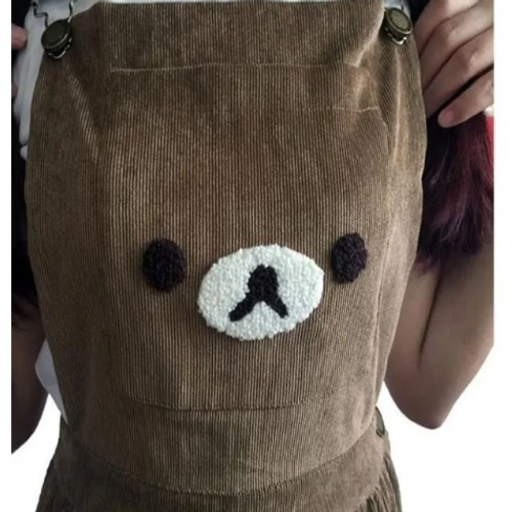 San-X Rilakkuma Suspender Dress Womens Size M Brown Corduroy Hooded Overall - Picture 4 of 7